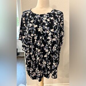 J Jill wearever collection Floral Black cap sleeve Top 3X